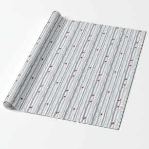 Papier Cadeau Oiseaux d'hiver : Arbres gris, Oiseaux rouges