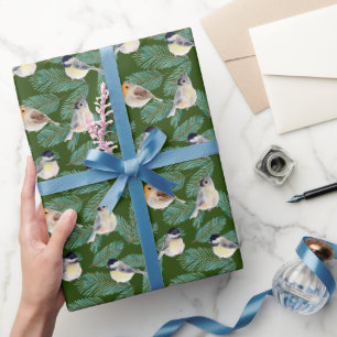 Papier Cadeau Oiseaux d'hiver sur une branche de pin