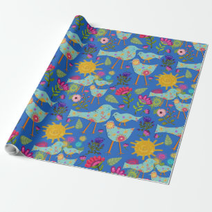 Papier Cadeau Oiseaux et fleurs lunaires Jour du soleil