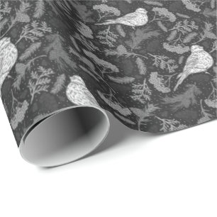 Papier Cadeau Oiseaux noirs et blancs d'hiver brillants Motif fl