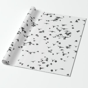 PAPIER CADEAU OISEAUX NOIRS VOLANT SUR LE CIEL