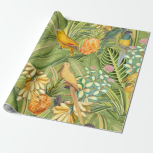 Papier Cadeau Oiseaux Vintages tropicaux dans la Jungle Paradise