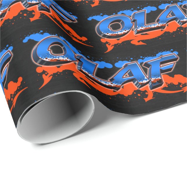 Papier Cadeau Olaf prénom Graffiti blue orange (Coin rond)
