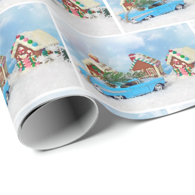 Papier Cadeau Old Car with Christmas Gingerbread (Coin rond)