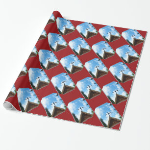 Papier Cadeau Old Country Church Rouge Brown