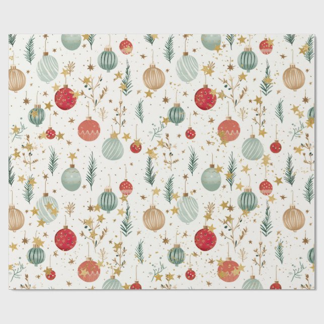 Papier Cadeau Old Fashioned Christmas Ornaments & Gold Stars (Plat)