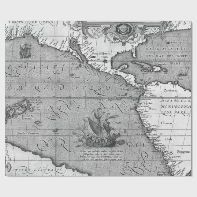 Papier Cadeau Old Maps Black and White Wrapping Paper (Plat)