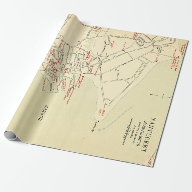 Papier Cadeau Old Nantucket MA Town Map (1905)  (Déroulé)