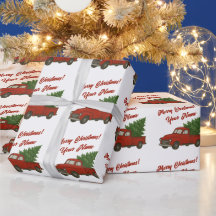 Old red truck with Christmas tree custom