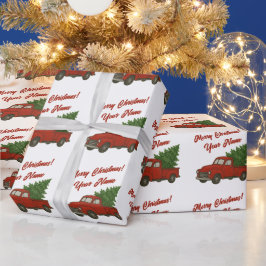 Papier Cadeau Old red truck with Christmas tree custom