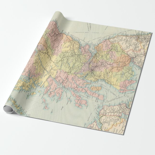 Papier Cadeau Old Scotland Map (1912) Papier d'enveloppement (Déroulé)