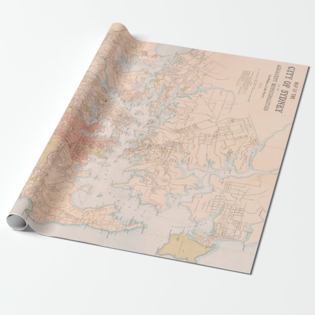 Papier Cadeau Old Sydney Australia Map (1890)  (Déroulé)