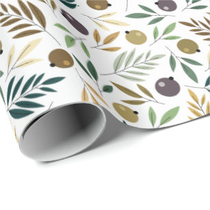 Papier Cadeau Olive et Feuilles Autumn Motif