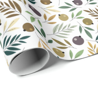 Papier Cadeau Olive et Feuilles Autumn Motif