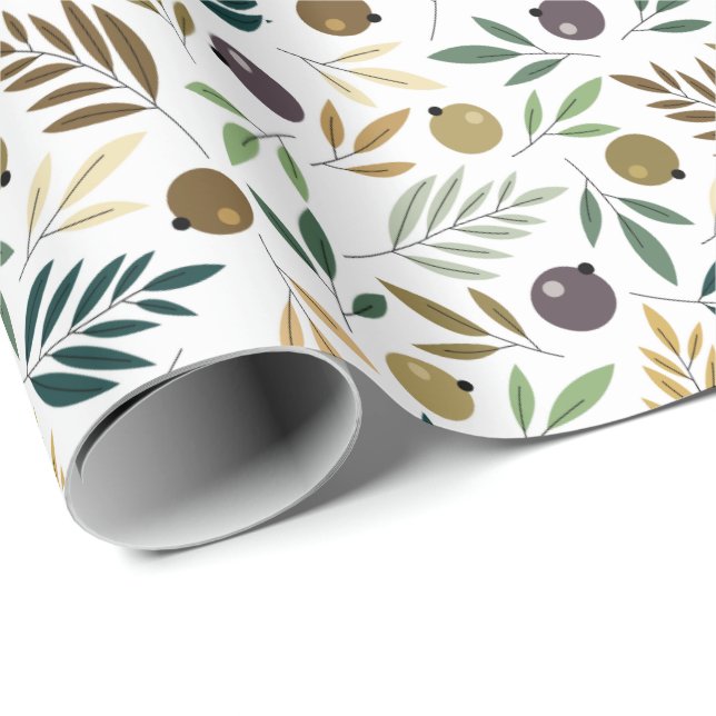 Papier Cadeau Olive et Feuilles Autumn Motif (Coin rond)