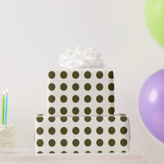 Papier Cadeau Olive Green et Old Lace Polka Dot Motif (Cadeaux de fête)
