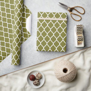 Papier Cadeau Olive Green et White Quatrefoil marocain