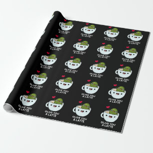 Papier Cadeau Olive You A Latte Funny Food Pun Dark BG