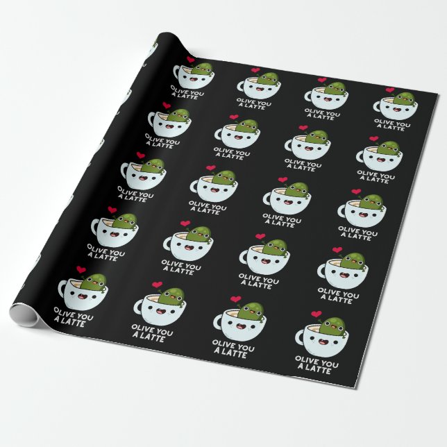 Papier Cadeau Olive You A Latte Funny Food Pun Dark BG (Déroulé)