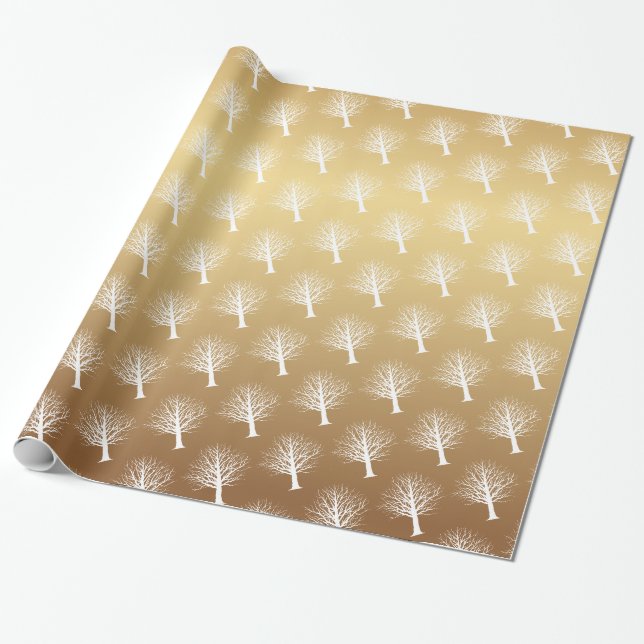 Papier Cadeau Ombre or et arbres blancs d'hiver (Déroulé)