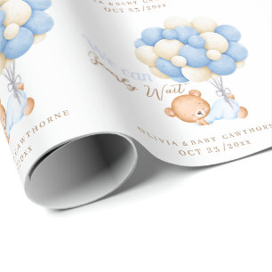 Papier Cadeau On peut attendre Teddy Balloon Baby Boy Douche