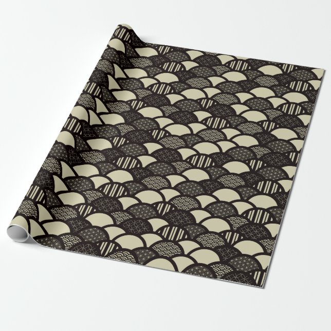 Papier Cadeau Ondes géométriques japonaises monochromes motif (Déroulé)