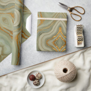 Papier Cadeau Onyx Vert Sauge Avec Or