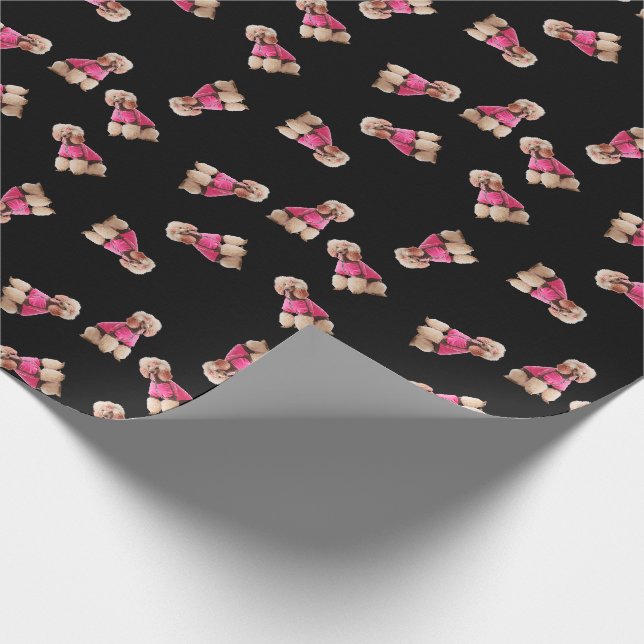 Papier Cadeau Oodles of Poodles (Rose on Black) (Coin)
