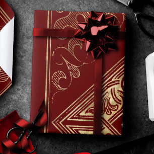 Papier Cadeau Opulence ornée   Flouris rouge et or bijoux