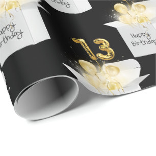 Papier Cadeau Or 13ème anniversaire Ballons en boîte blanche
