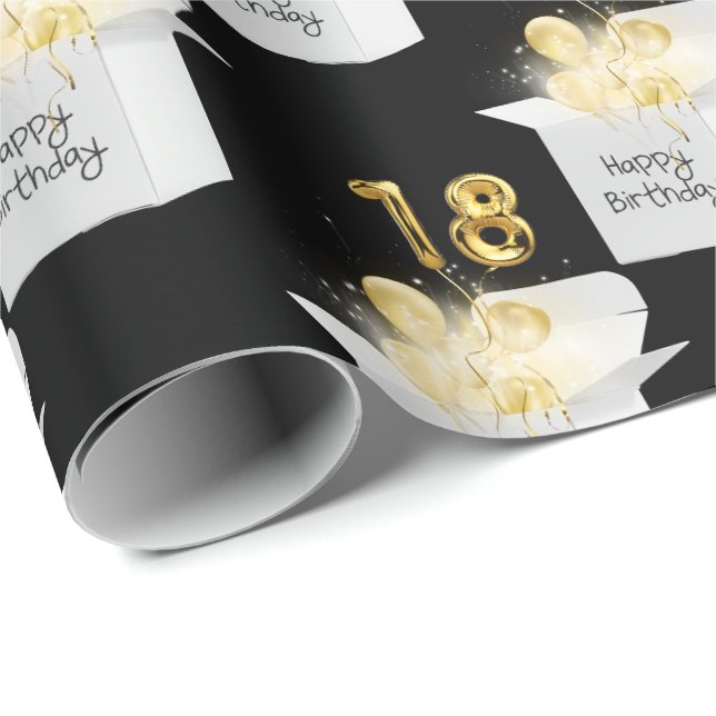 Papier Cadeau Or 18e anniversaire Ballons en boîte blanche (Coin rond)
