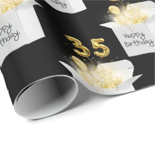 Papier Cadeau Or 35e ballons d'anniversaire en boîte blanche