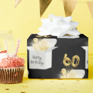 Papier Cadeau Or 60e Anniversaire Ballons en boîte blanche