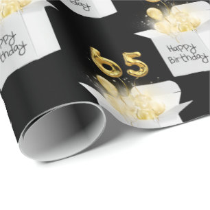 Papier Cadeau Or 65e Anniversaire Ballons en boîte blanche
