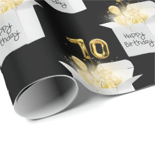 Papier Cadeau Or 70e Anniversaire Ballons en boîte blanche