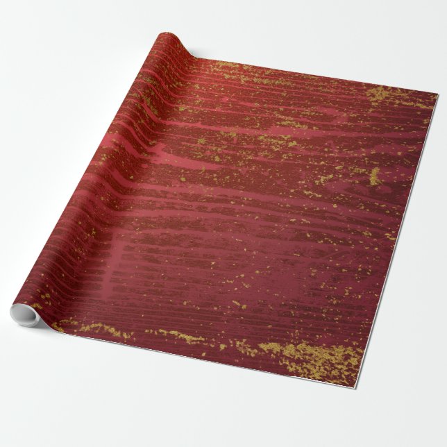 Papier Cadeau Or affligé et rouge 13 (Déroulé)
