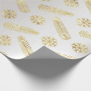 Papier Cadeau Or argenté gris de flocons de neige de Noël de