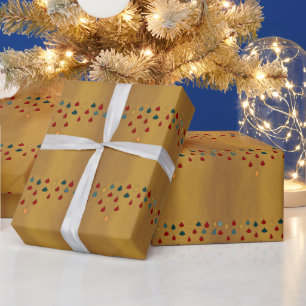 Papier Cadeau Or avec petites gouttelettes rouges/vertes> Papier