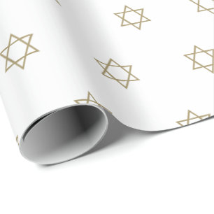 Papier Cadeau Or blanc moderne étoile de David motif élégant