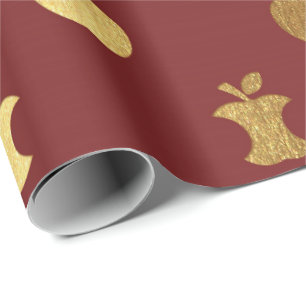 Papier Cadeau Or Bourgogne Rouge Vin Métallurgique Pomme Bordeau