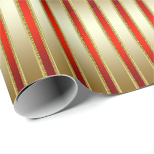 Papier Cadeau Or brillant brillant et rayures rouges
