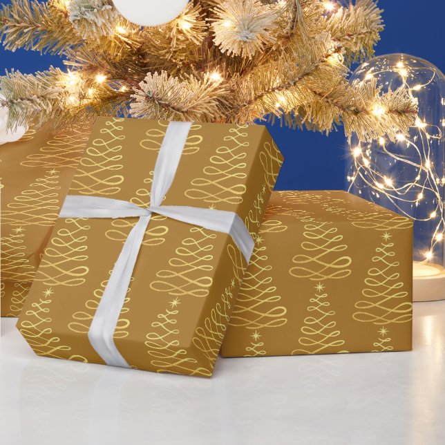 PAPIER CADEAU OR BROWN NOËL ARBRE HEUREUX VACANCES (Vacances)