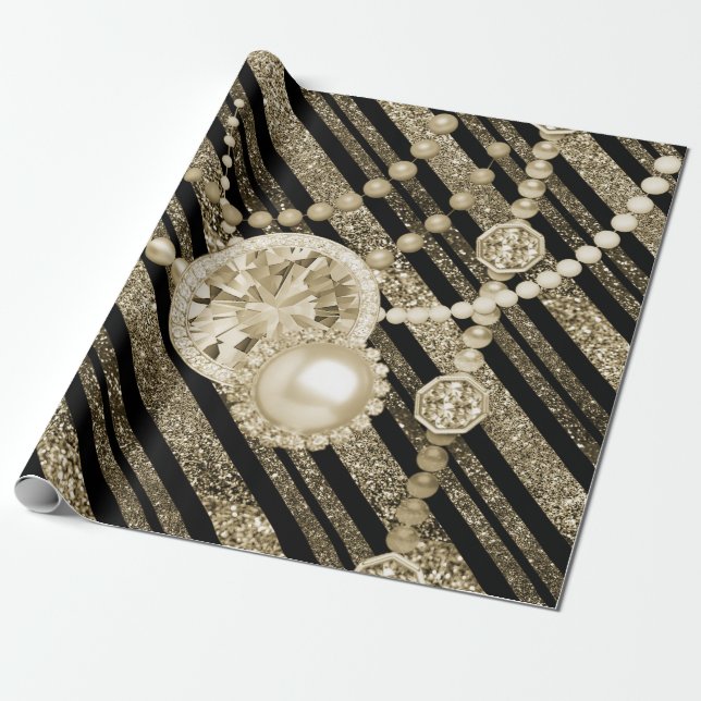 Papier Cadeau Or de parties scintillantes et de bijoux de Faux (Déroulé)