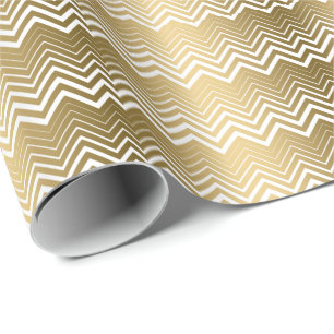 Papier Cadeau Or Et Blanc Zigzag Chevron