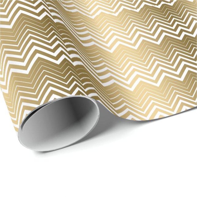 Papier Cadeau Or Et Blanc Zigzag Chevron (Coin rond)