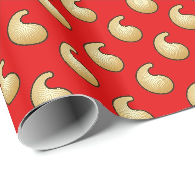 Papier Cadeau Or et cachemire rouge foncé (Coin rond)