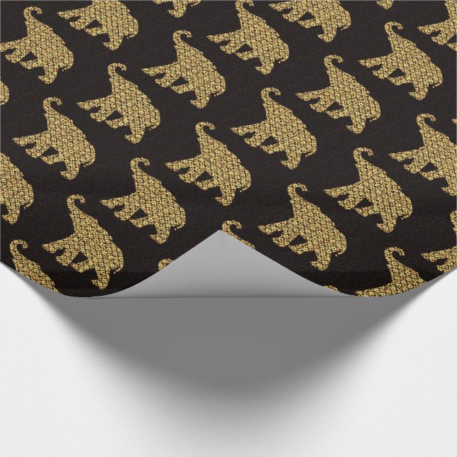 Papier Cadeau Or et noir d'éléphants d'or (Coin)