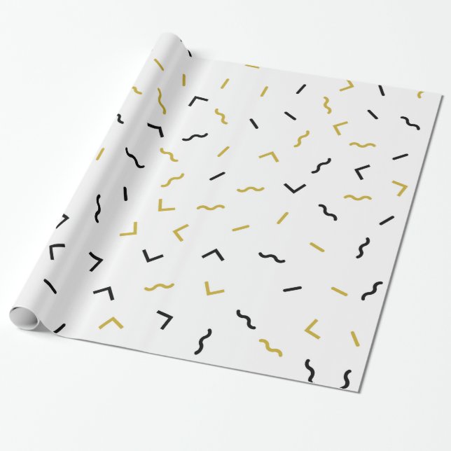 Papier Cadeau Or et noir lignes pointues motif moderne (Déroulé)