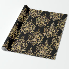 Papier Cadeau Or et noir, modèle de damassé