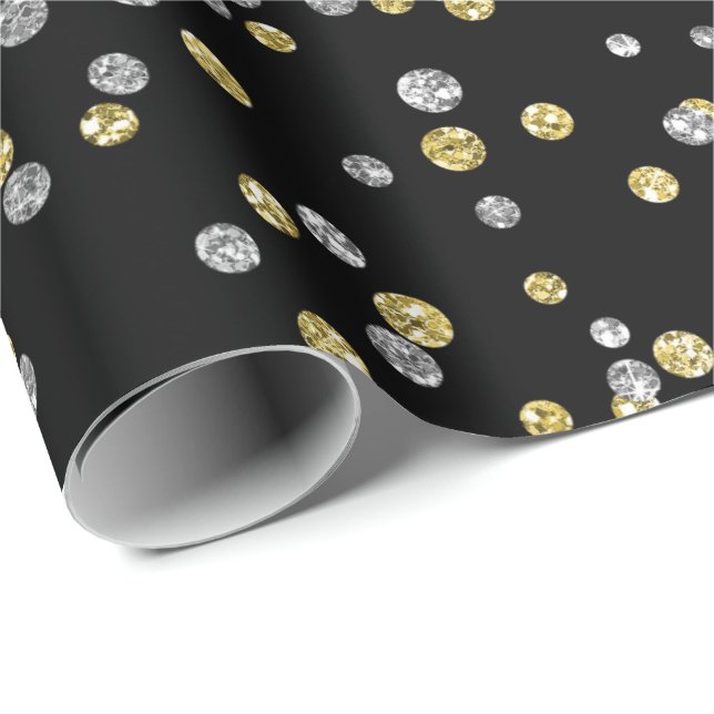 Papier Cadeau Or Foxier Diamants Métallurgique Noir Confetti Lux (Coin rond)